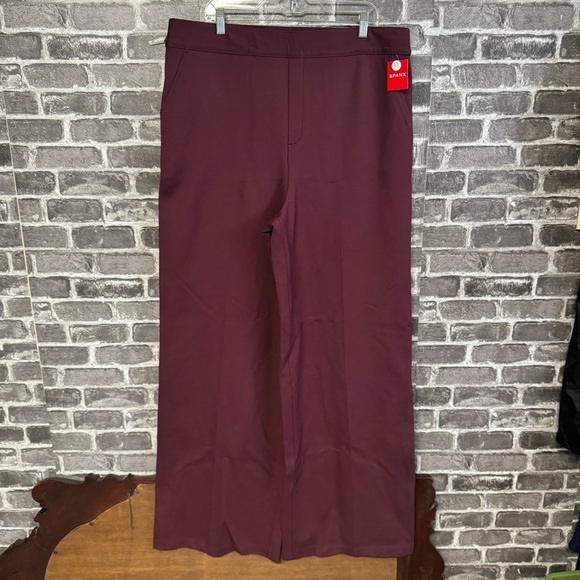 NWT Spanx perfect pant wide leg Chianti burgundy pull on